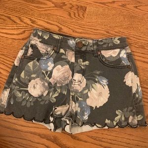 Aqua floral jean shorts